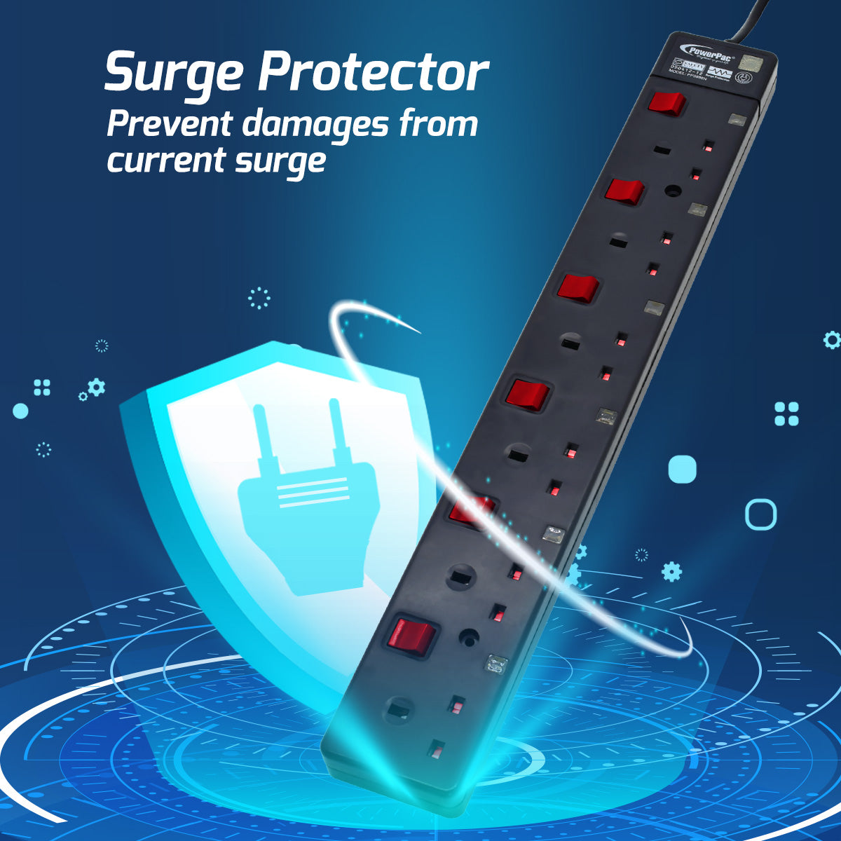 6 Way Safety Extension Socket 3 Meter with 2-Pin direct. (PP3886BK)