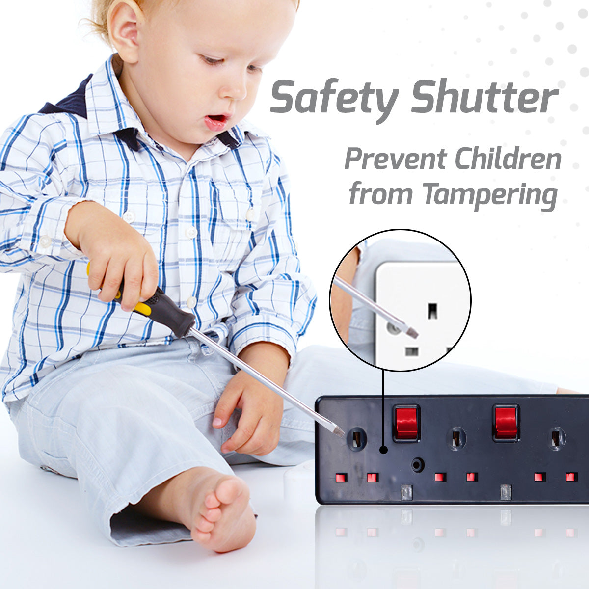 6 Way Safety Extension Socket 3 Meter with 2-Pin direct. (PP3886BK)