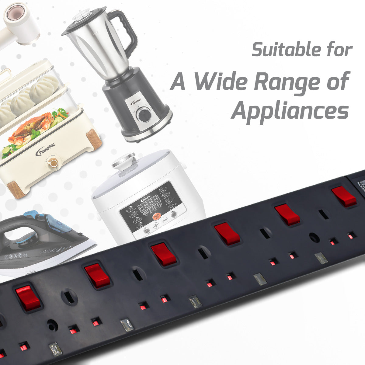 6 Way Safety Extension Socket 3 Meter with 2-Pin direct. (PP3886BK)
