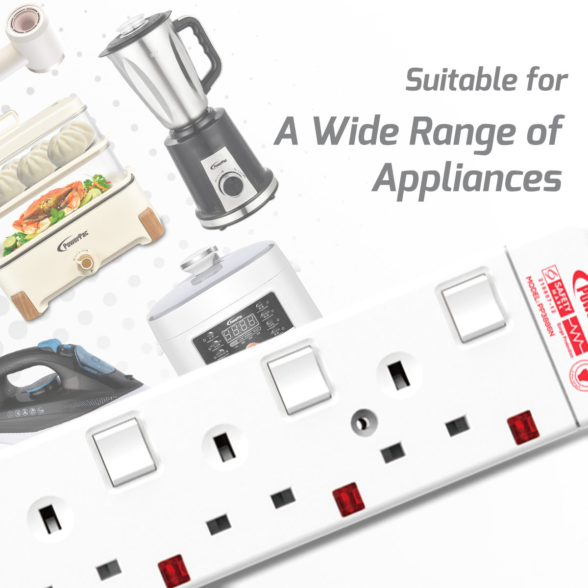 Extension Socket Extension Cord, Power Cord, Power Extension 6 way 3 meter (PP3886N)