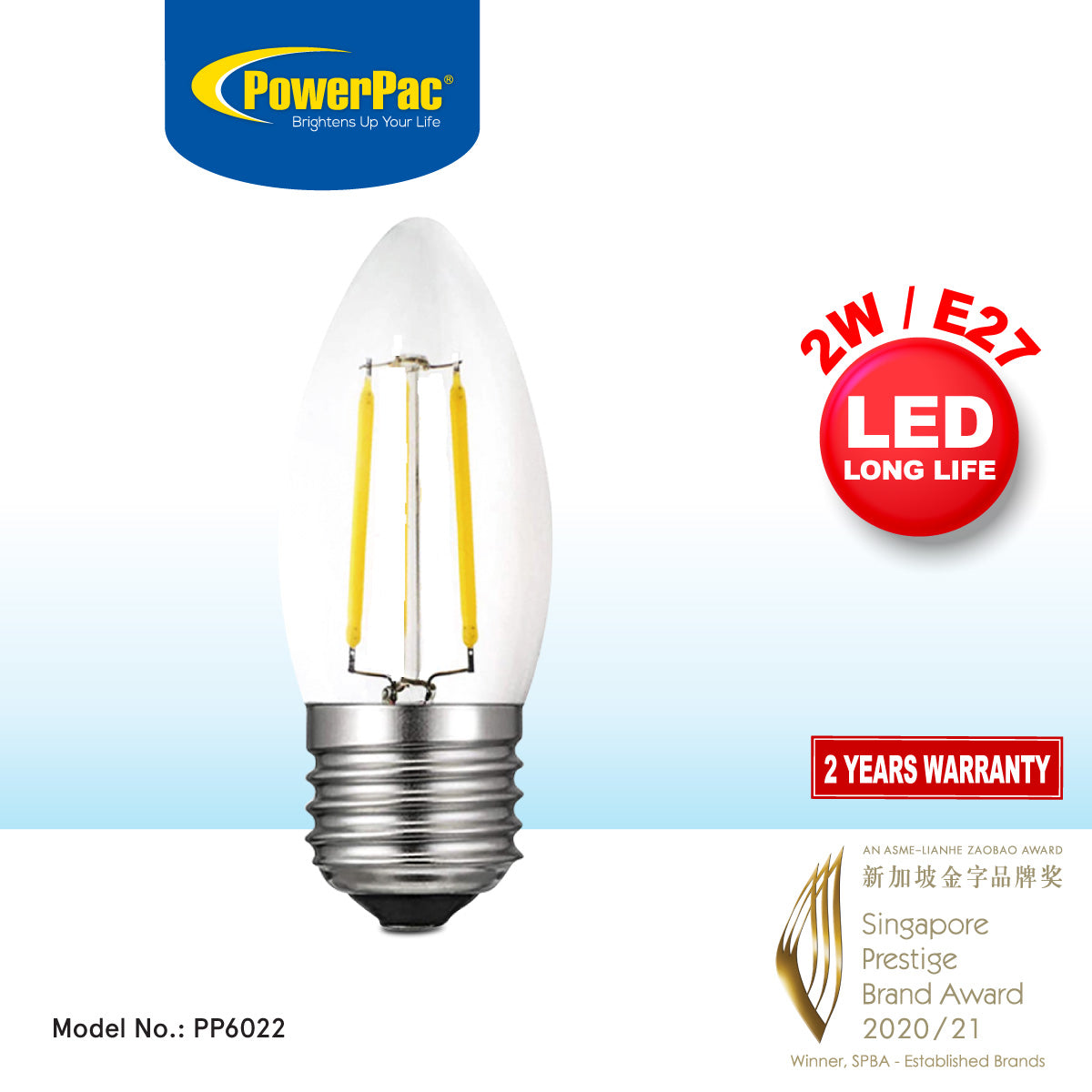 LED Bulb, Candle Bulb, LED Light 2W E27 Warm White (PP6022)