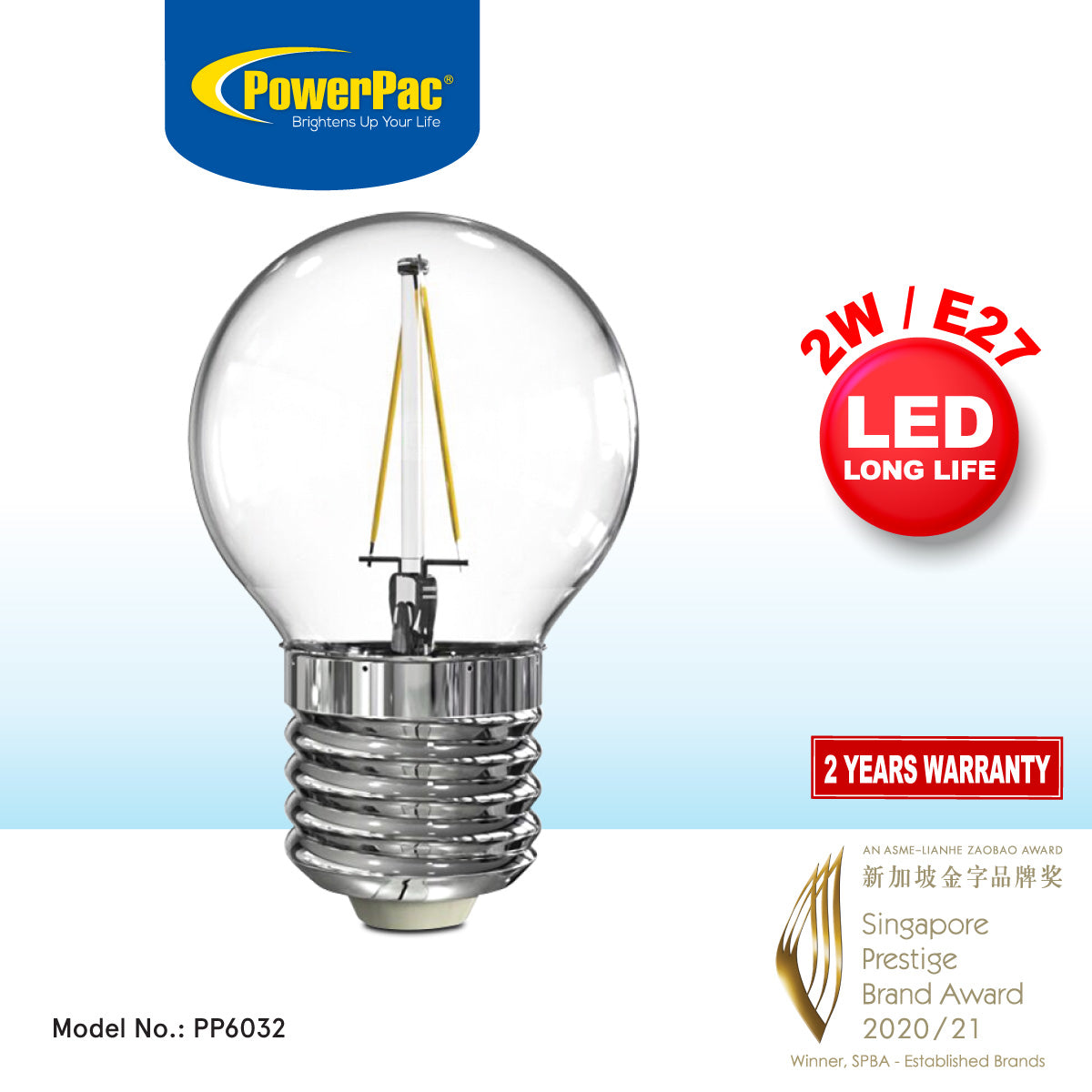 LED Bulb, Pin Pong Bulb, LED Bulb 2W E27 Warm White(PP6032)