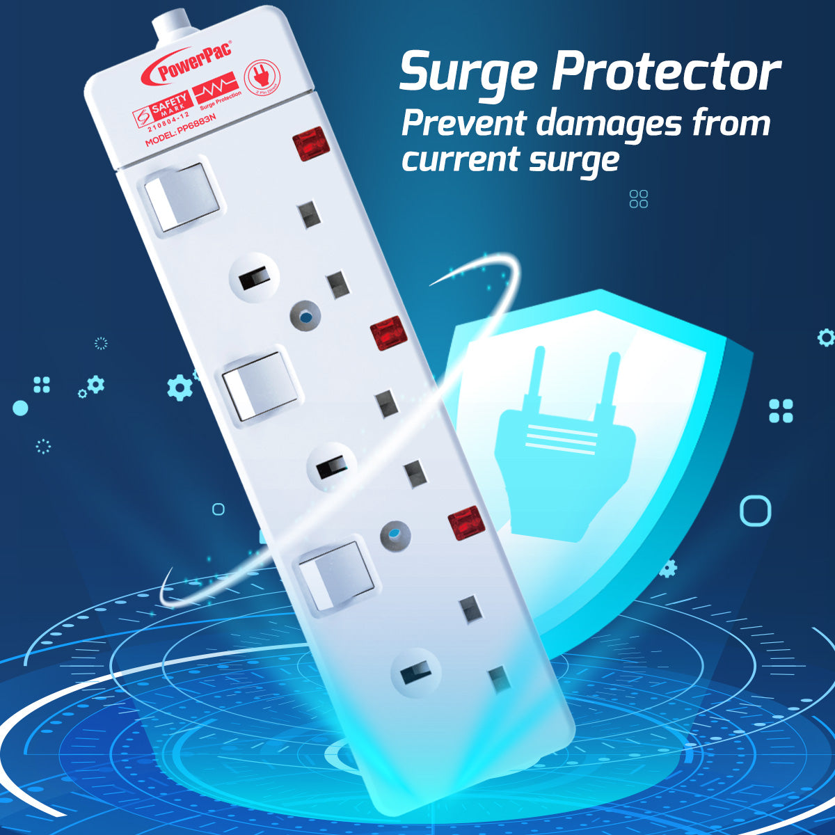 Extension Socket Extension Cord, Power Cord, Power Extension 3 way 6 meter (PP6883N)