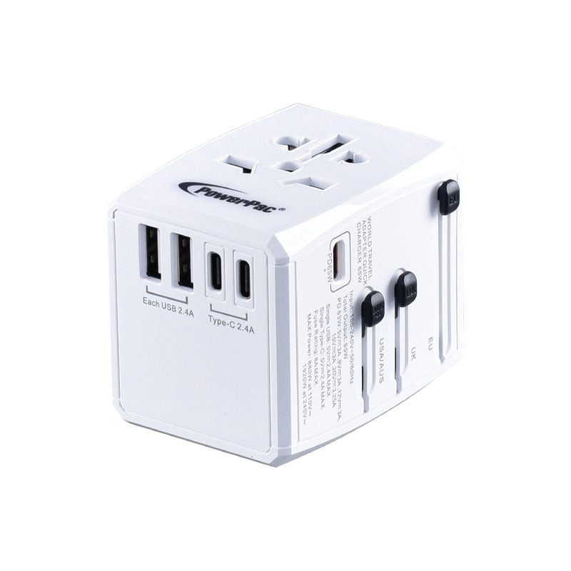45W Universal Travel Adapter + USB Smart & Fast Charger – Multi Sockets & Plugs, Neon LED, PP7966