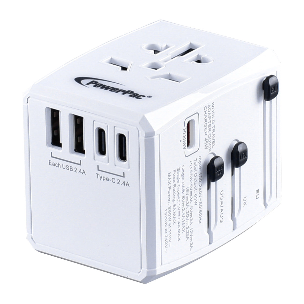 Multi Travel Adapter With 2x USB-A + 3x USB-C Charger | PD 45W USB Charger (PP7966)