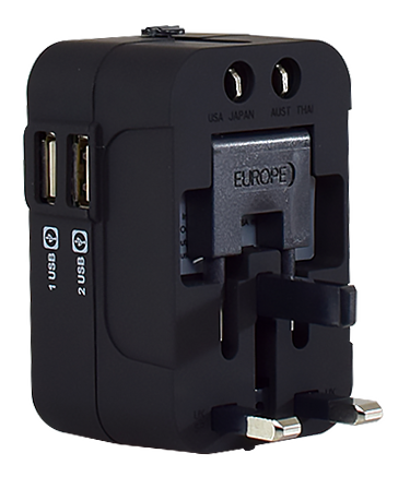 Universal Travel Adapter + USB Smart Charger – Multi Sockets & Plugs, Neon LED, PP7973