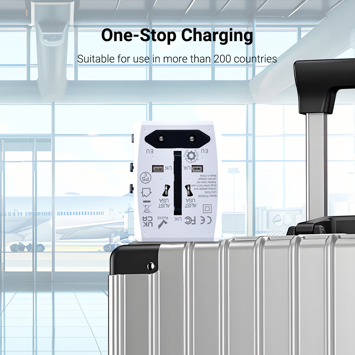 65W Universal Travel Adapter + USB Smart & Fast Charger – Multi Sockets & Plugs, Neon LED, PP7977