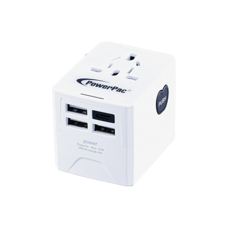 Universal Travel Adapter + USB Smart & Fast Charger – Multi Sockets & Plugs, Neon LED, PP7980