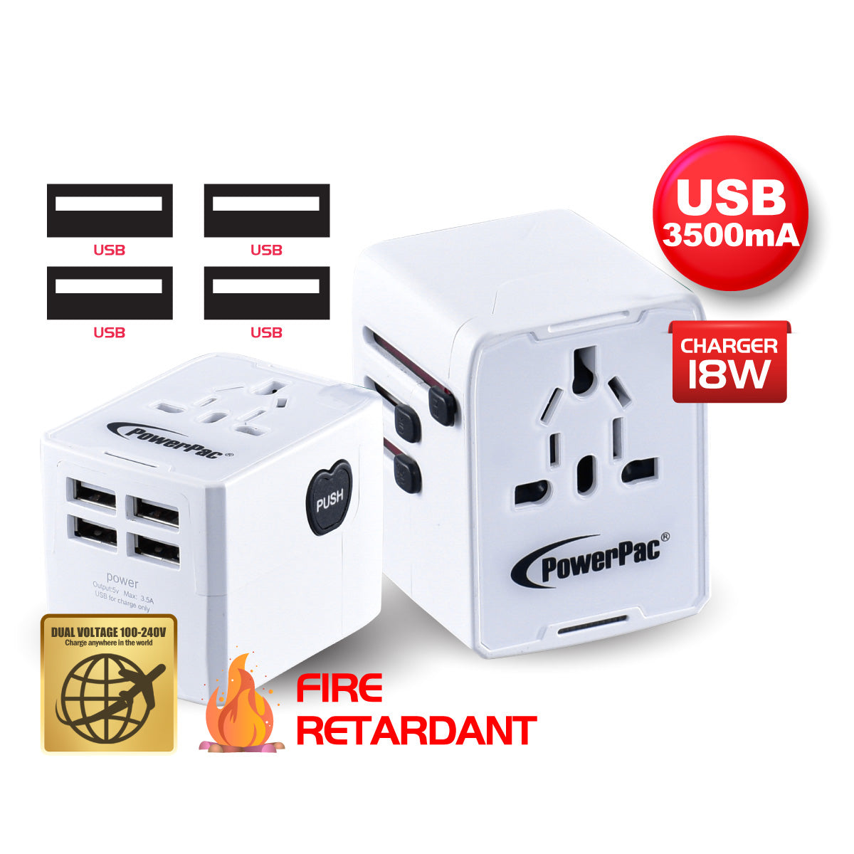 Multi Travel Adapter With 4 USB Charger (PP7981) WH