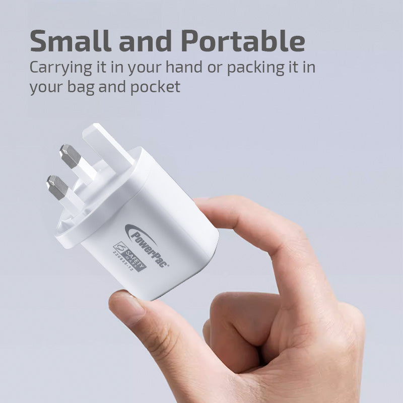 USB Smart & Fast Charger - 1 USB-A, 1 PD3.0 USB-C, Dual Voltage 100-240 AC, 20W, PP7982WH