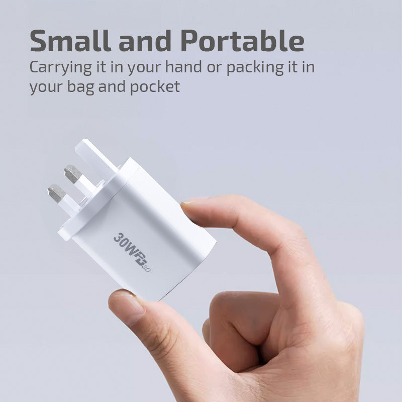 USB Smart & Fast Charger - 1 QC3.0 USB-A, 1 PD3.0 USB-C, Dual Voltage 100-240 AC, 30W, PP7983BK