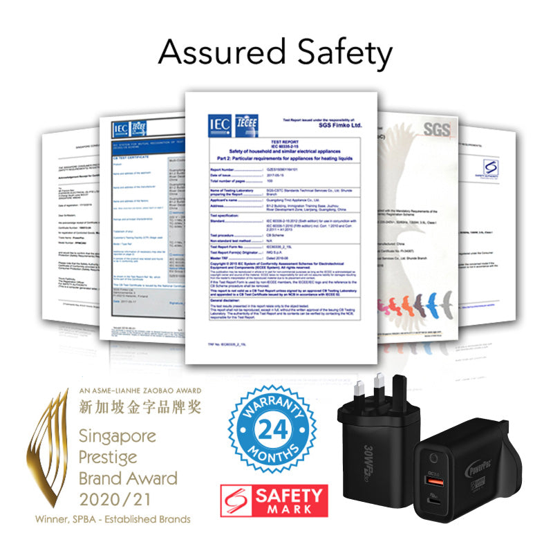 USB Smart & Fast Charger - 1 QC3.0 USB-A, 1 PD3.0 USB-C, Dual Voltage 100-240 AC, 30W, PP7983BK