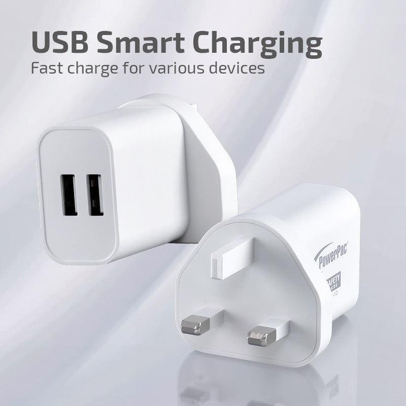 USB Smart Charger - 2 USB-A, Dual Voltage 100-240 AC, 17W, PP7985WH