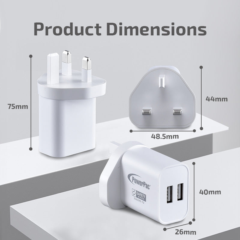 17W Charger Fast Charge QC3.0, PD 3.0 USB Smart Charger, 2x TYPE A (PP7985)
