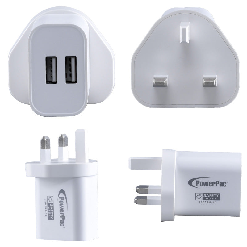 USB Smart Charger - 2 USB-A, Dual Voltage 100-240 AC, 17W, PP7985WH