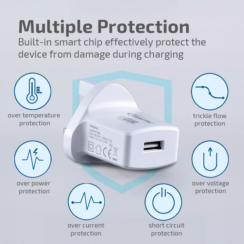 USB Smart Charger - USB-A, Dual Voltage 100-240 AC, 12W, PP7986ABK