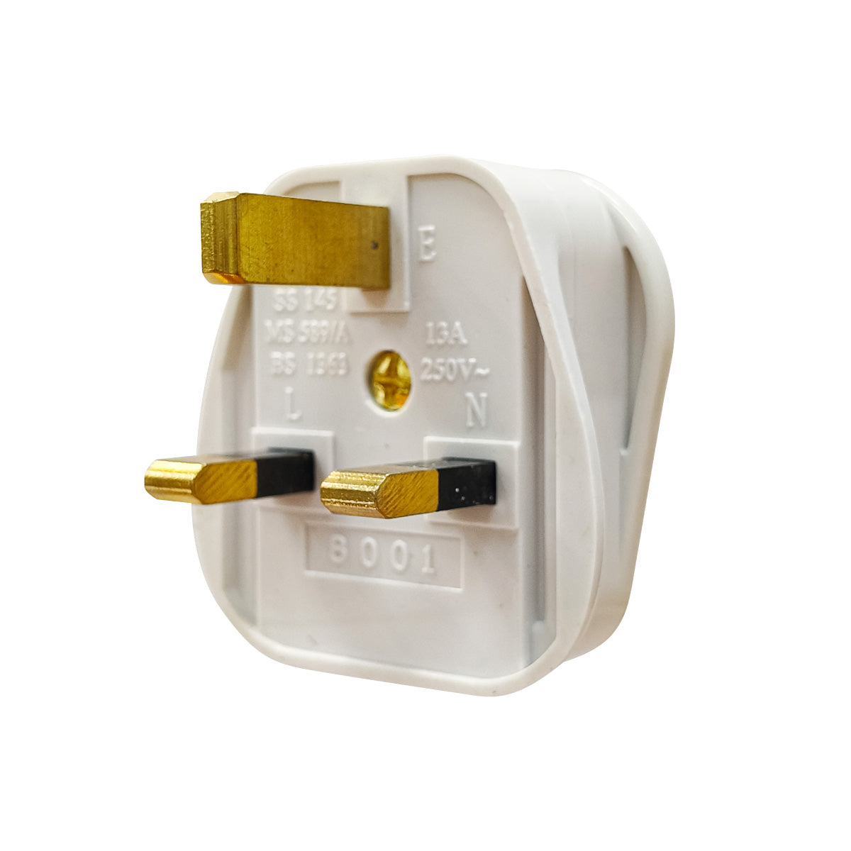 2x 13A 3-Pin Plug – Type G Plug, Fast Blow Fuse, Cable Grip & Wiring Diagram, solid brass pins, normal use, PP8001WH