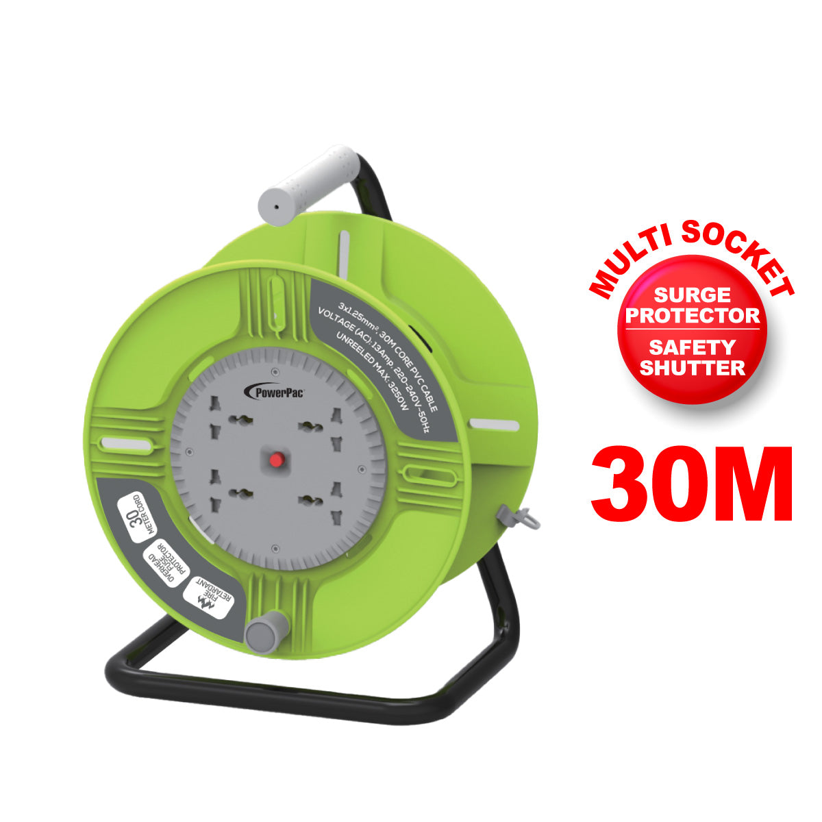 Cable Reel 30M Portable Cable Reel, Extension Socket, Power Reel, Power Cord (PP830)