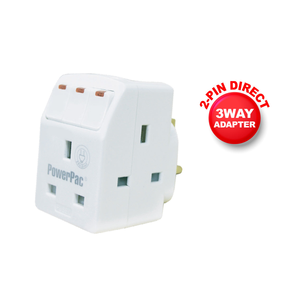 Adapter with 3-Pin Plug – 3-Way 3-Pin Sockets with Individual Switches, Neon LED, PP8733