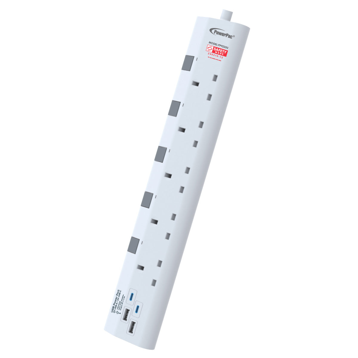 Extension Socket Extension Cord, Power Cord 5way meter with 2xUSB-A & 2xUSB-C Charger (PP9225U)
