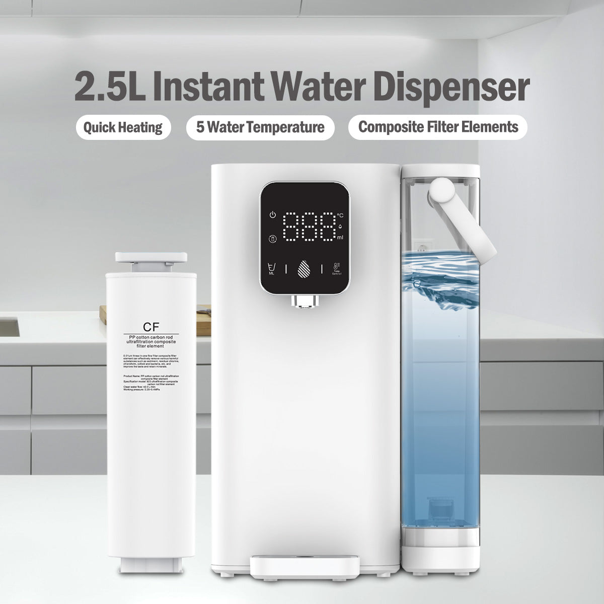 2.5L Instant Water Dispenser Hot & Room Temperature, 5 Temperature, Water Filters (PPA70/1)