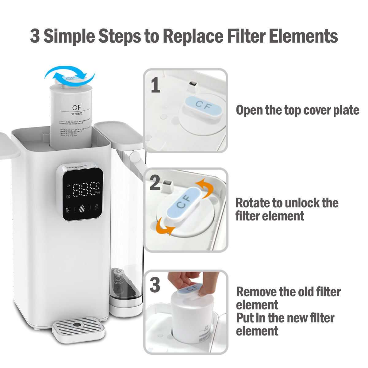 2.5L Instant Water Dispenser Hot & Room Temperature, 5 Temperature, Water Filters (PPA70/1)