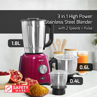 High Power Blender, 3 IN 1 Multi-functional Stainless Steel Blender with Dry Mill, Mincer Filter (PPBL906)