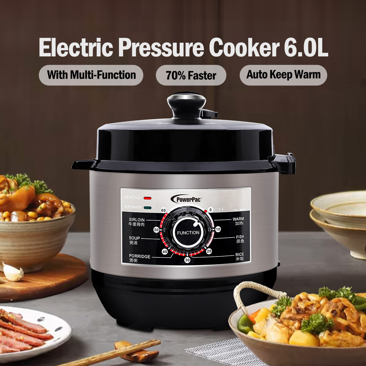 6.0L Electric Pressure Cooker, 7 Safety Features & Multi Preset Functions (PPC622)