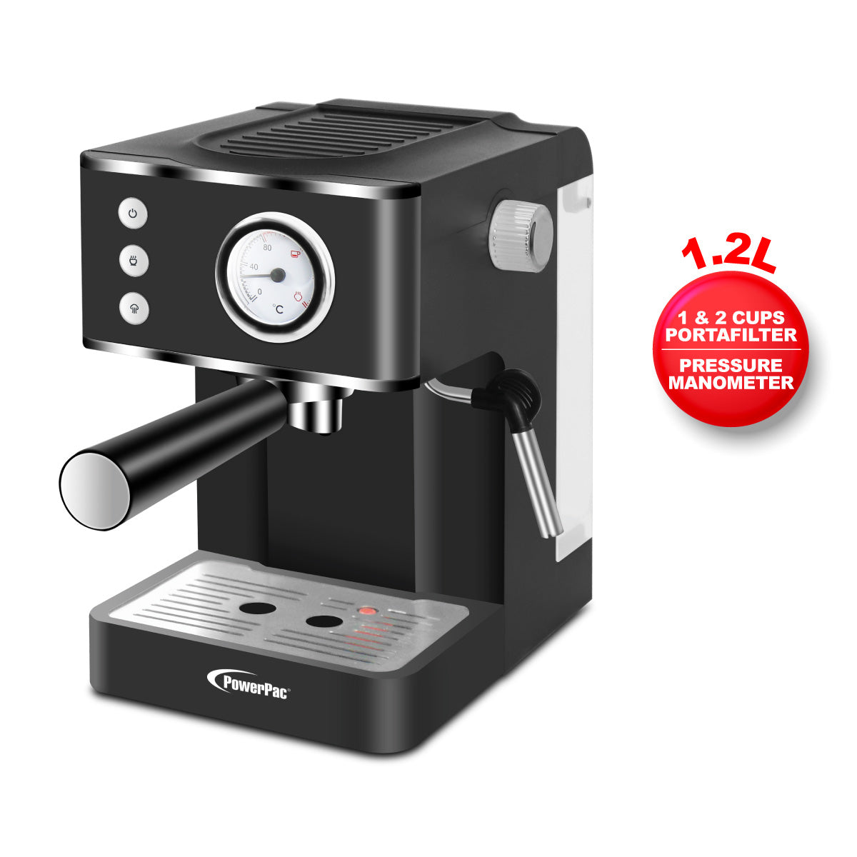 1.2L Coffee Maker High Pressure Water Tank, Coffee Machine Espresso Coffee Machine with Milk Frothing (PPCM331) Black