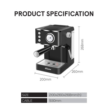 1.2L Coffee Maker High Pressure Water Tank, Coffee Machine Espresso Coffee Machine with Milk Frothing (PPCM331) Black