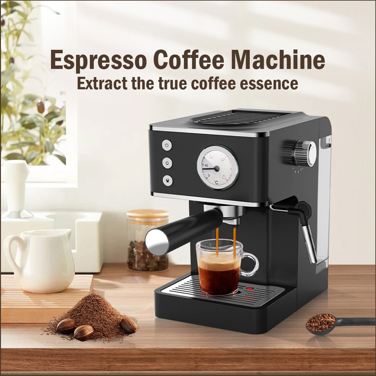 1.2L Coffee Maker High Pressure Water Tank, Coffee Machine Espresso Coffee Machine with Milk Frothing (PPCM331) White