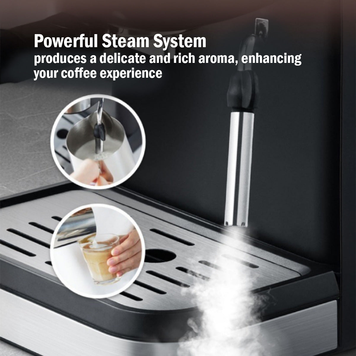 1.2L Coffee Maker High Pressure Water Tank, Coffee Machine Espresso Coffee Machine with Milk Frothing (PPCM331) White