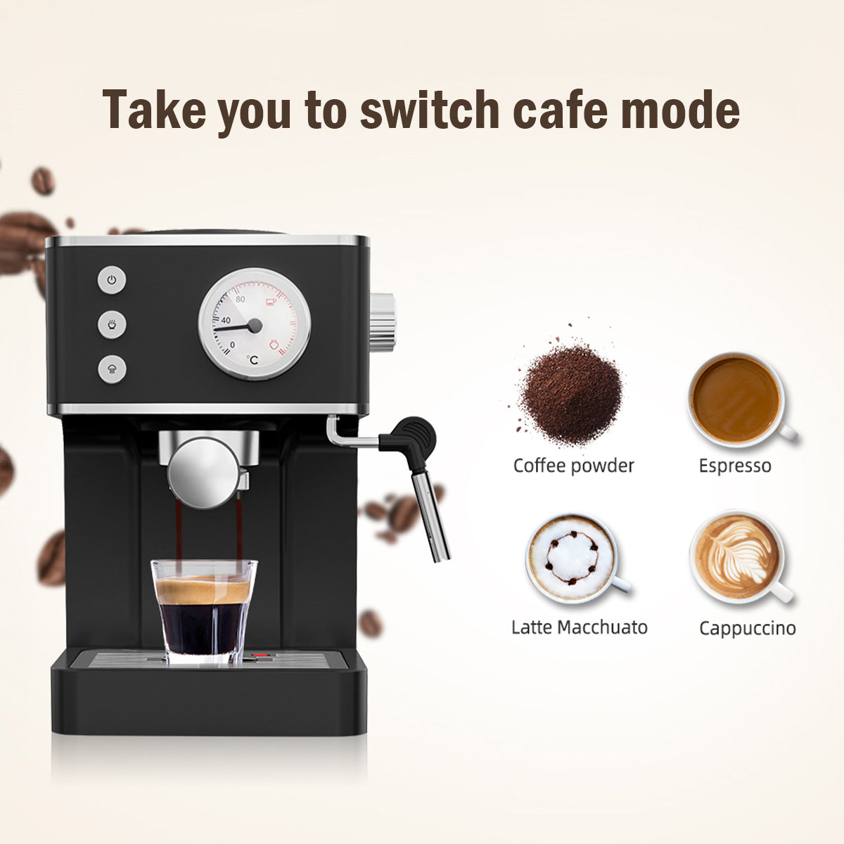 1.2L Coffee Maker High Pressure Water Tank, Coffee Machine Espresso Coffee Machine with Milk Frothing (PPCM331) White