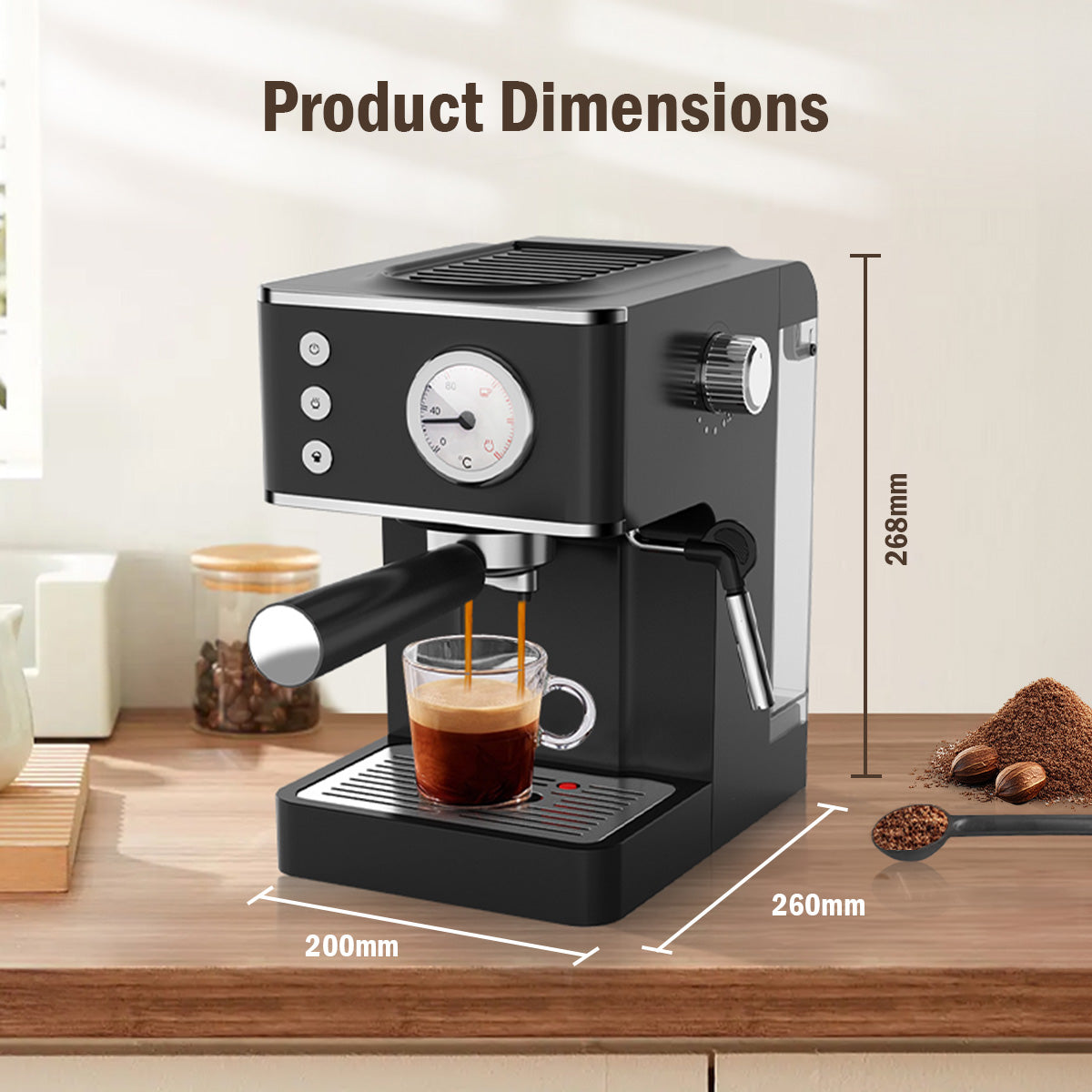 1.2L Coffee Maker High Pressure Water Tank, Coffee Machine Espresso Coffee Machine with Milk Frothing (PPCM331) White