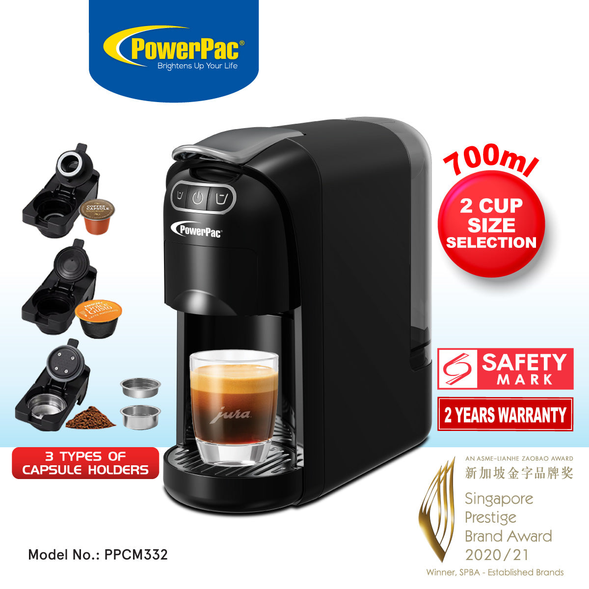 3 in 1 Capsule Coffee Machine Fully automatic small home, Portable Capsule Coffee Maker 20 Bar (PPCM332)