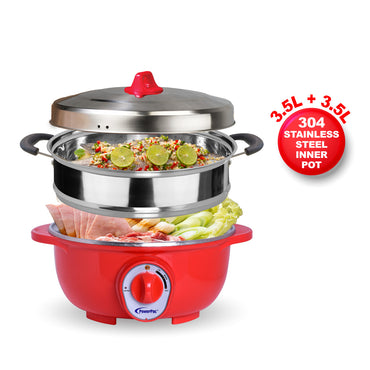 3.5L Electric Wok & Steamboat with 304 S/Steel Inner Pot (PPEC811+Steamer)
