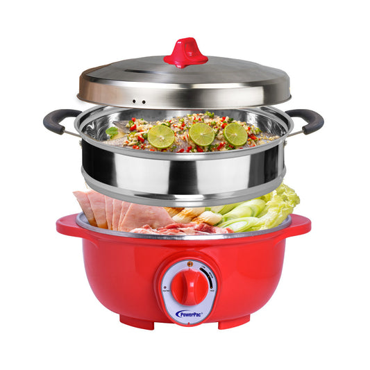 4.5L Electric Wok & Steamboat with 304 S/Steel Inner Pot (PPEC813+Steamer)