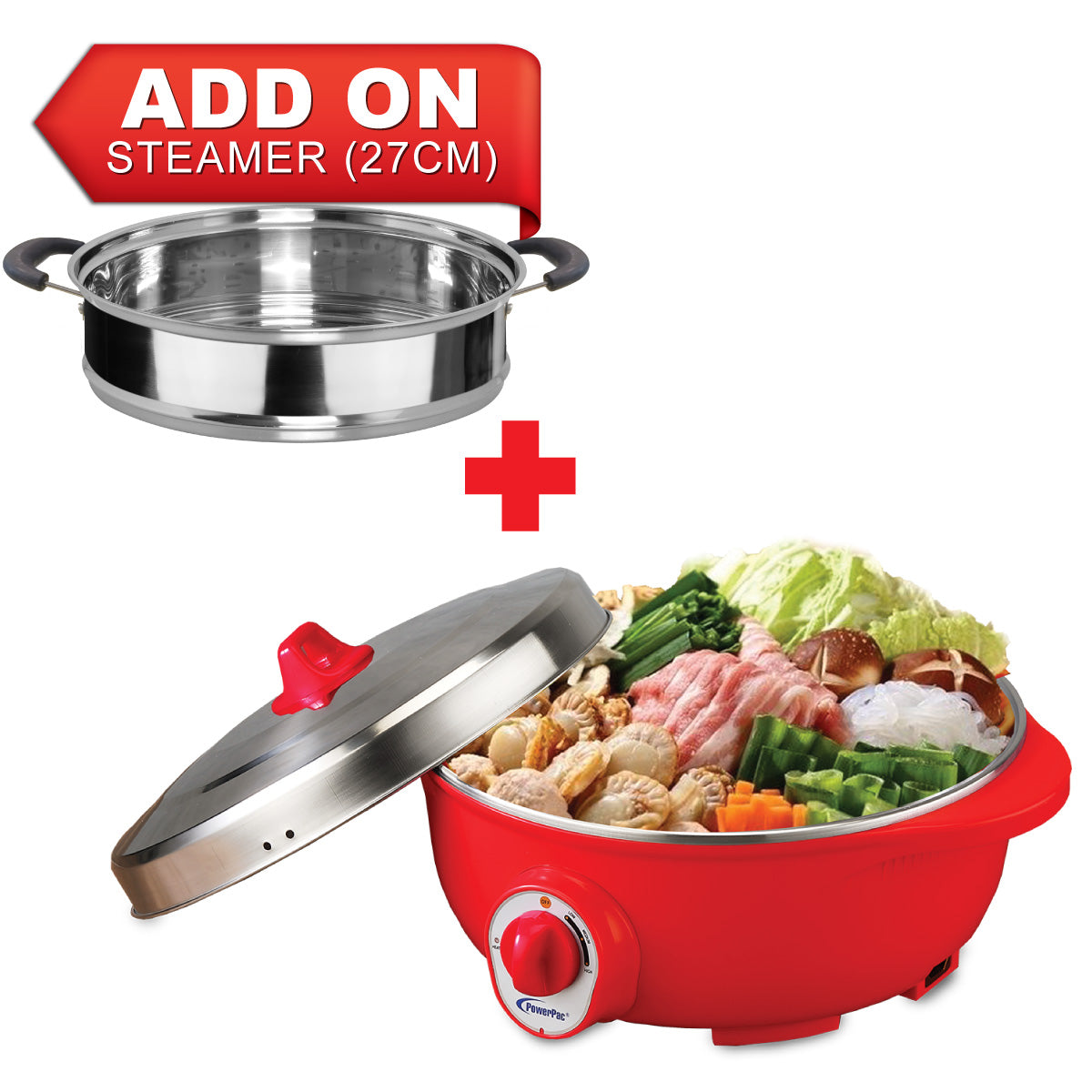 3.5L Electric Wok & Steamboat with 304 S/Steel Inner Pot (PPEC811+Steamer)