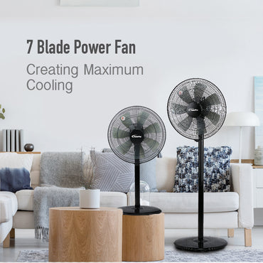 14" Stand Fan – 7 Blades, Adjustable Tilt, 2 Convertible Height, Oscillation, Powerful, Energy-efficient, 3-Speed, black, PPFS212