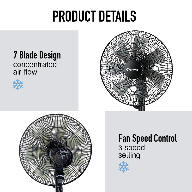 14" Stand Fan with Convertible Height – 7 Blades, 3 Speeds, Oscillation, Powerful Cooling, Energy-Efficient, PPFS212