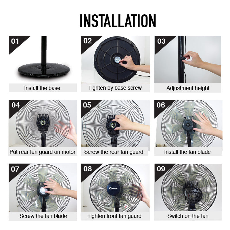 14" Stand Fan with Convertible Height – 7 Blades, 3 Speeds, Oscillation, Powerful Cooling, Energy-Efficient, PPFS212