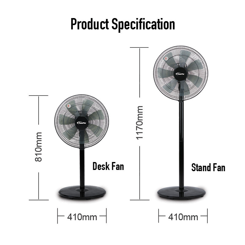 14" Stand Fan with Convertible Height – 7 Blades, 3 Speeds, Oscillation, Powerful Cooling, Energy-Efficient, PPFS212