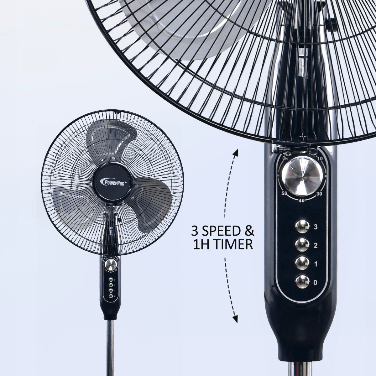 16" Stand Fan – Metal Blades, Powerful Airflow, Adjustable Tilt & Height, Oscillation, Timer, 3-Speed, black, PPFS616