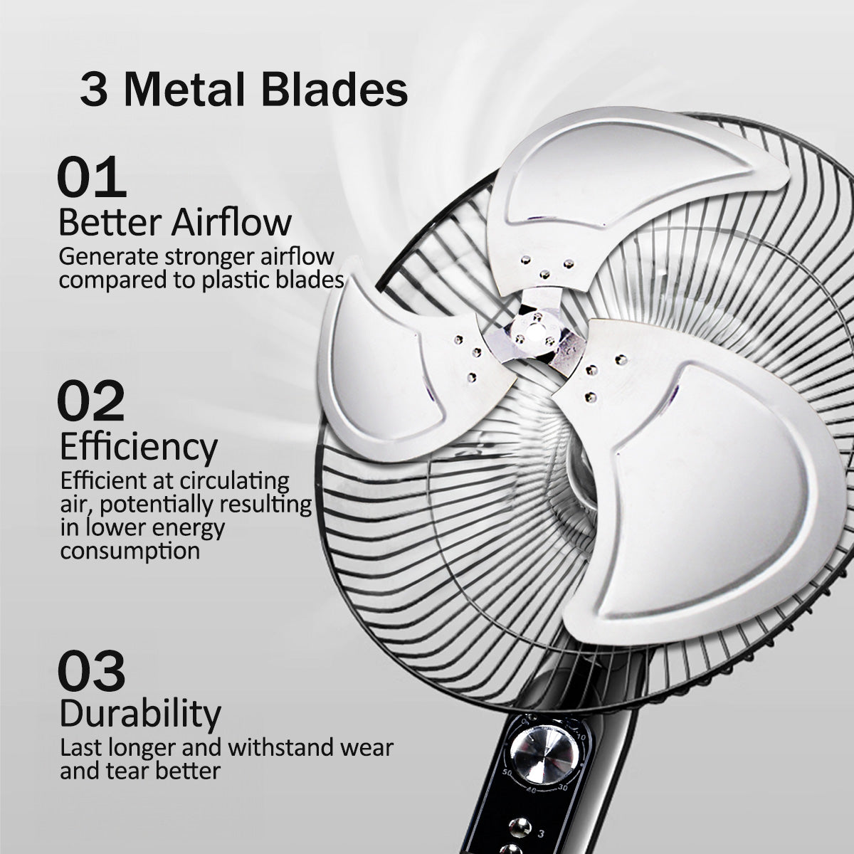 16" Stand Fan – Metal Blades, Powerful Airflow, Adjustable Tilt & Height, Oscillation, Timer, 3-Speed, black, PPFS616