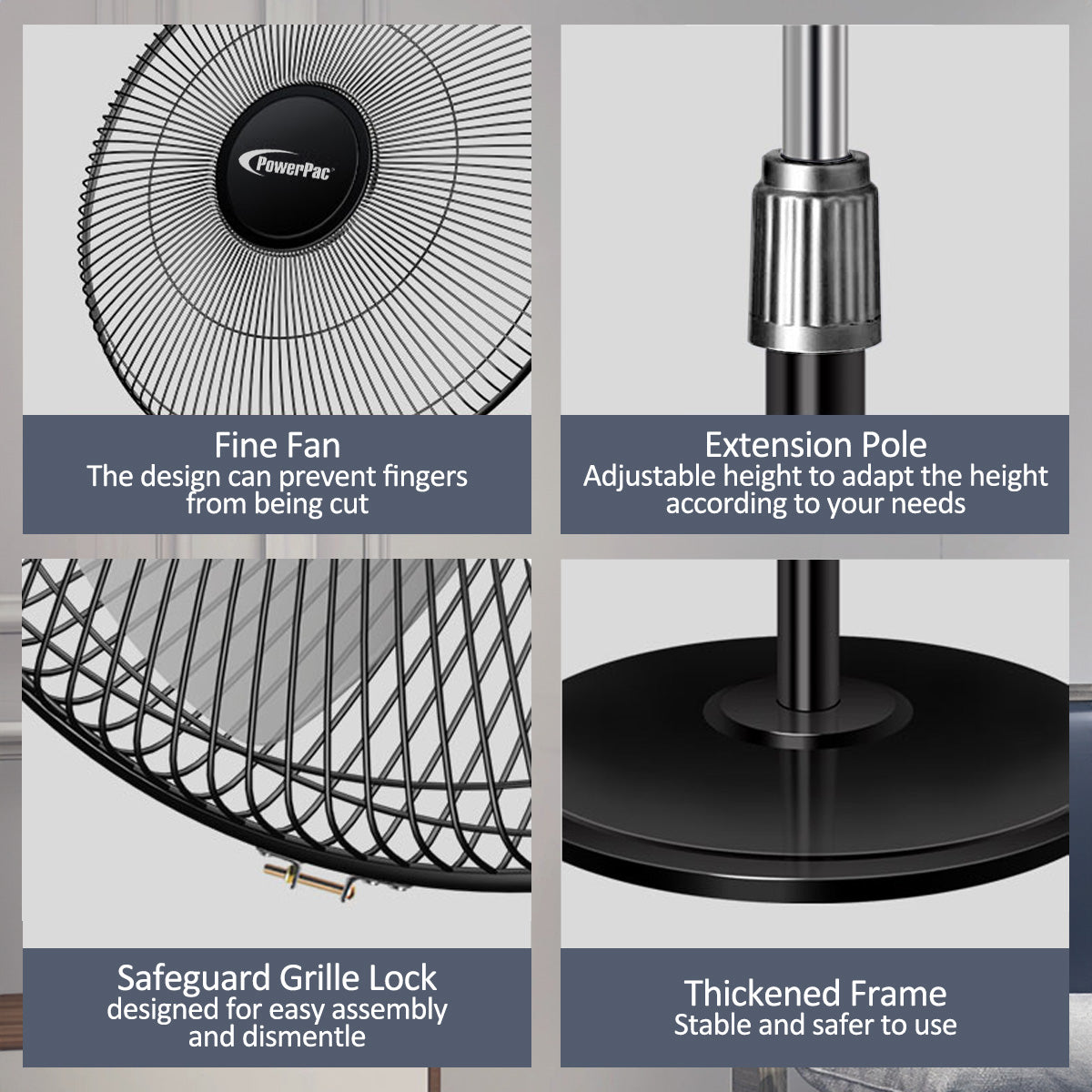 16" Stand Fan – Metal Blades, Powerful Airflow, Adjustable Tilt & Height, Oscillation, Timer, 3-Speed, black, PPFS616