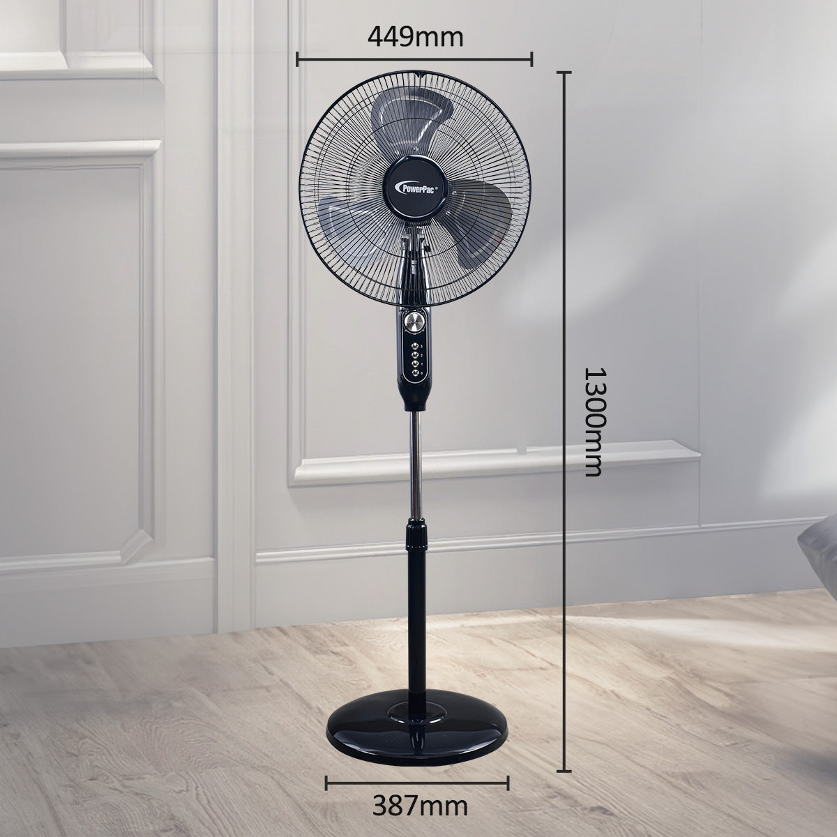 16" Stand Fan – Metal Blades, Powerful Airflow, Adjustable Tilt & Height, Oscillation, Timer, 3-Speed, black, PPFS616