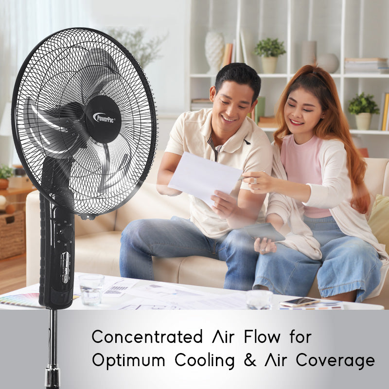 18" Stand Fan – Metal Blades, Powerful Airflow, Adjustable Tilt & Height, Oscillation, Timer, 3-Speed, black, PPFS818