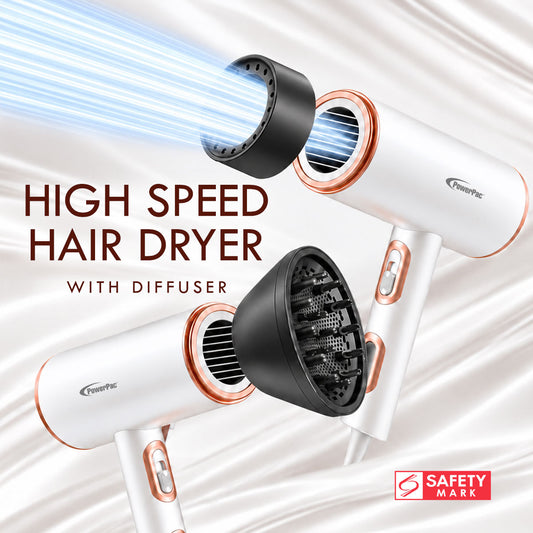 PowerPac DC High Speed Motor Hair Dryer with Diffuser, 2200W (PPH1327A)