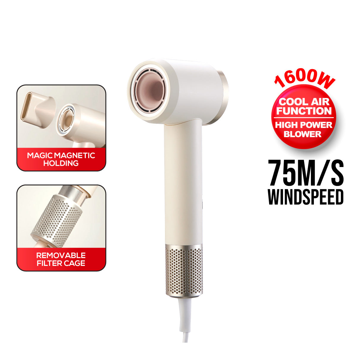 Hair Dryer High Speed with Cool Air , Supersonic Hair Dryer 1600W (PPH2837)
