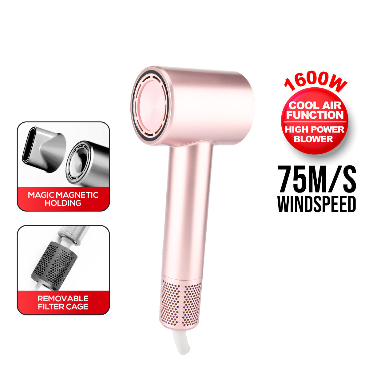 Hair Dryer with cool air, High Speed Hair Dryer 1600W (PPH2858) PINK